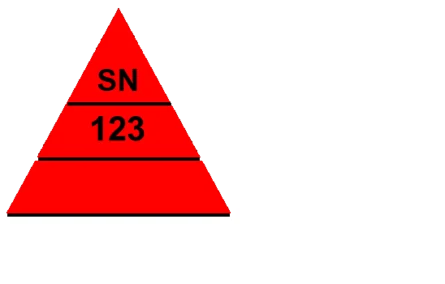 rotes Instandsetzerkennzeichen mit der Aufschrift "SN" und darunter "123"